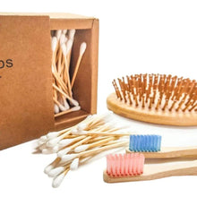 Charger l'image dans la galerie, bross à cheveux en Bambou, brosse àd ents en bambou, coton-tige en bambou, kit, zéro waste, zéro déchet, eco-trendy