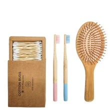 Charger l'image dans la galerie, bross à cheveux en Bambou, brosse àd ents en bambou, coton-tige en bambou, kit, zéro waste, zéro déchet, eco-trendy