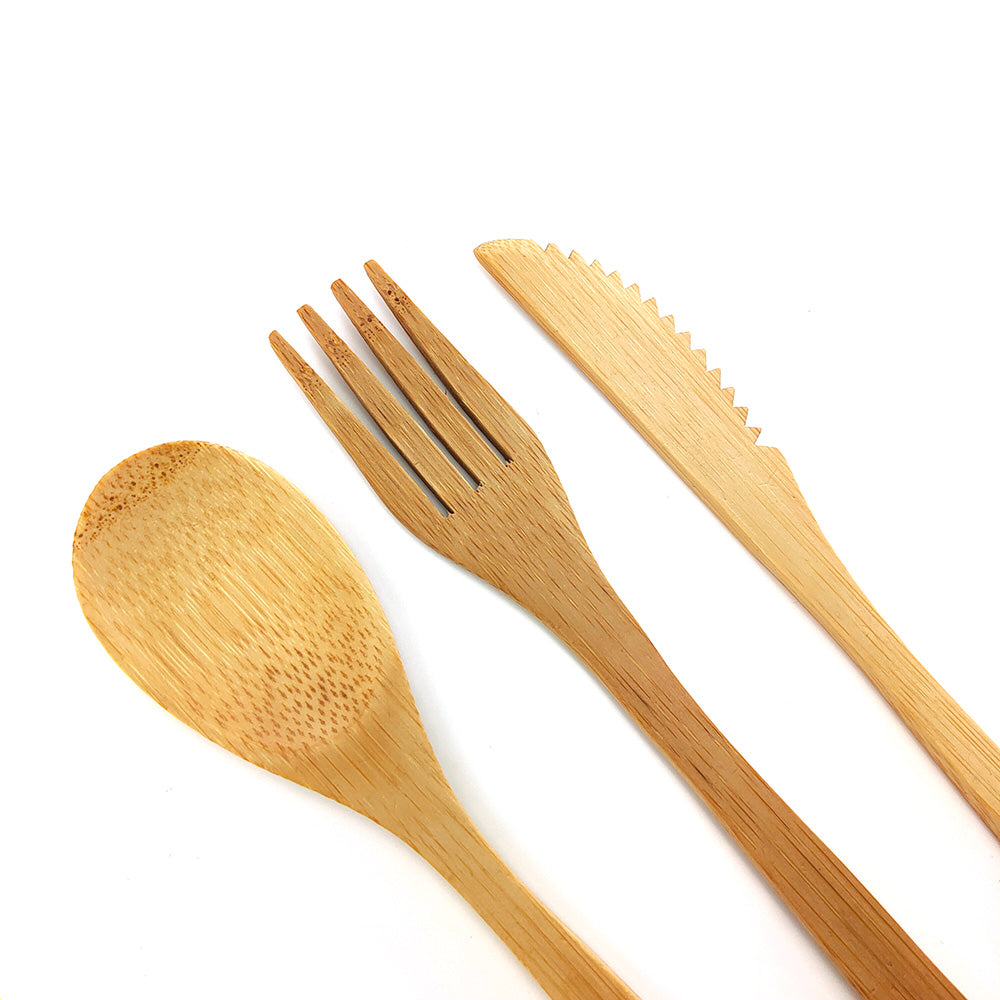 Set de couverts bambou réutilisables: Kit couteau, fourchette et cuillère